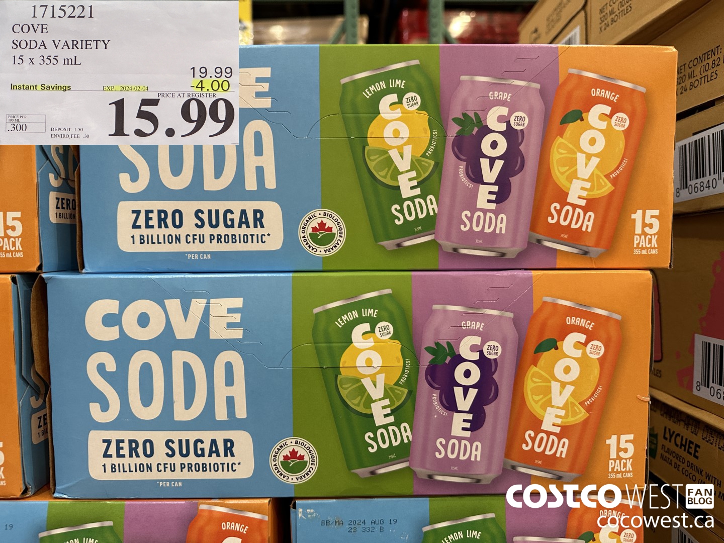 1715221 COVE SODA VARIETY 15 X 355ML ($4.00 INSTANT SAVINGS EXPIRES ON 2024-02-04) $15.99
