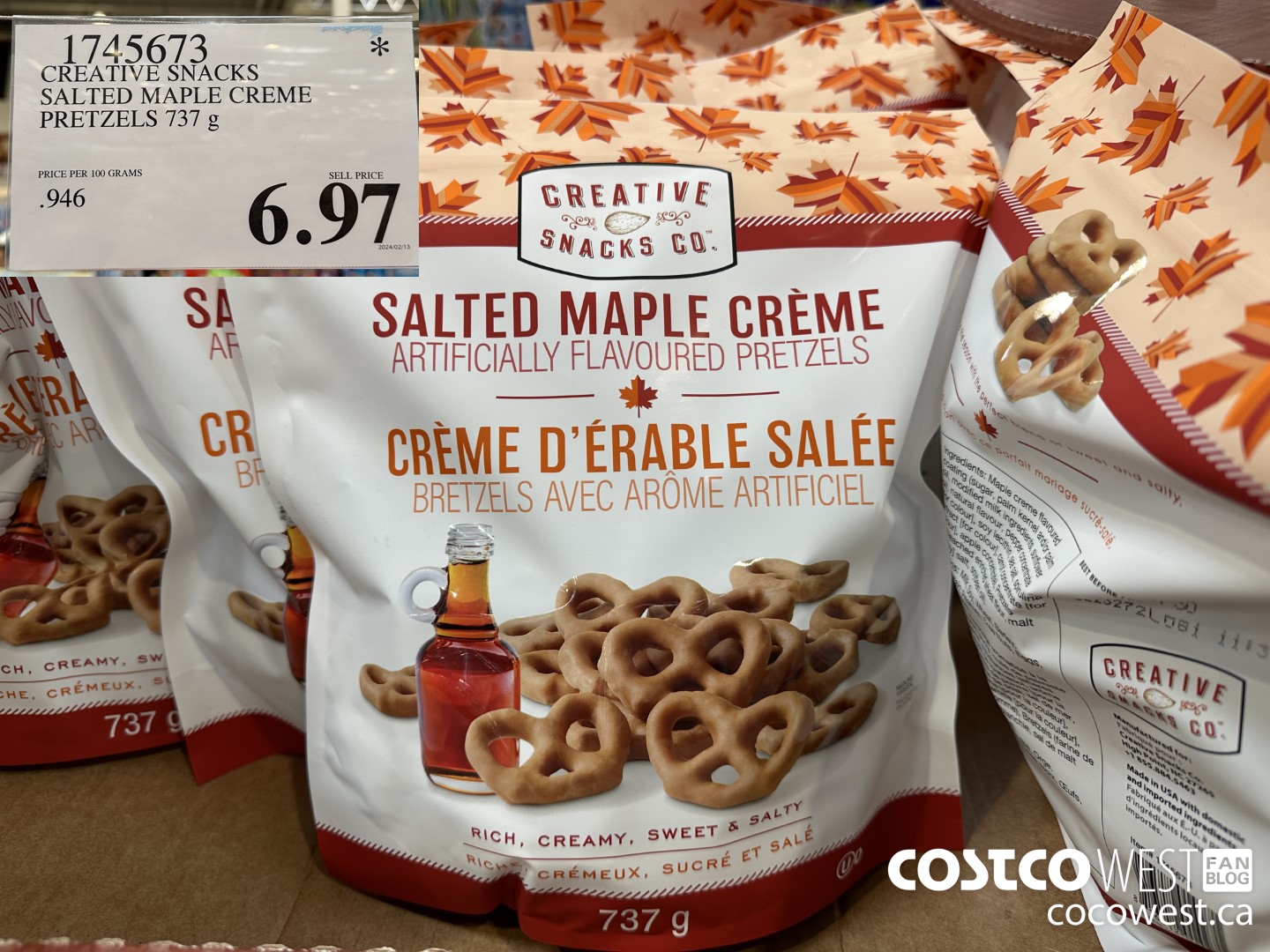 1745673 CREATIVE SNACKS SALTED MAPLE CREME PRETZELS 737G $6.97