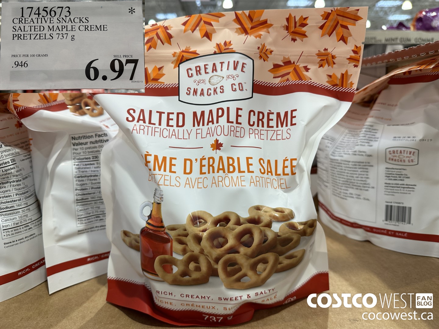 1745673 CREATIVE SNACKS SALTED MAPLE CREME PRETZELS 737G $6.97