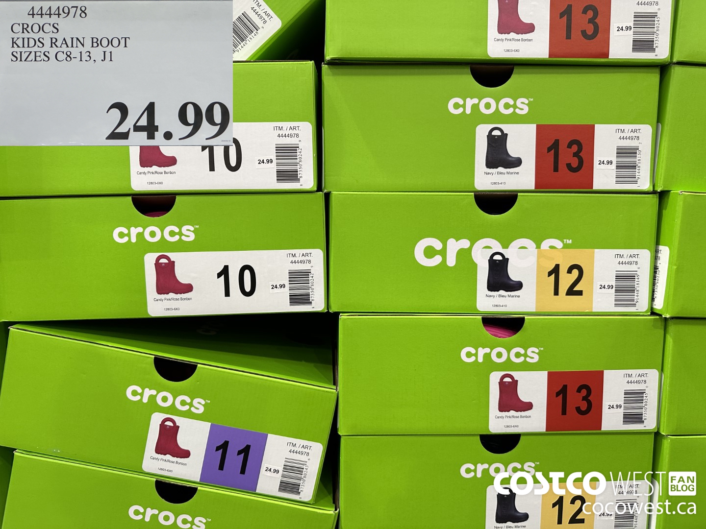 4444978 CROCS KIDS RAIN BOOT SIZES C8-13, J1 $24.99