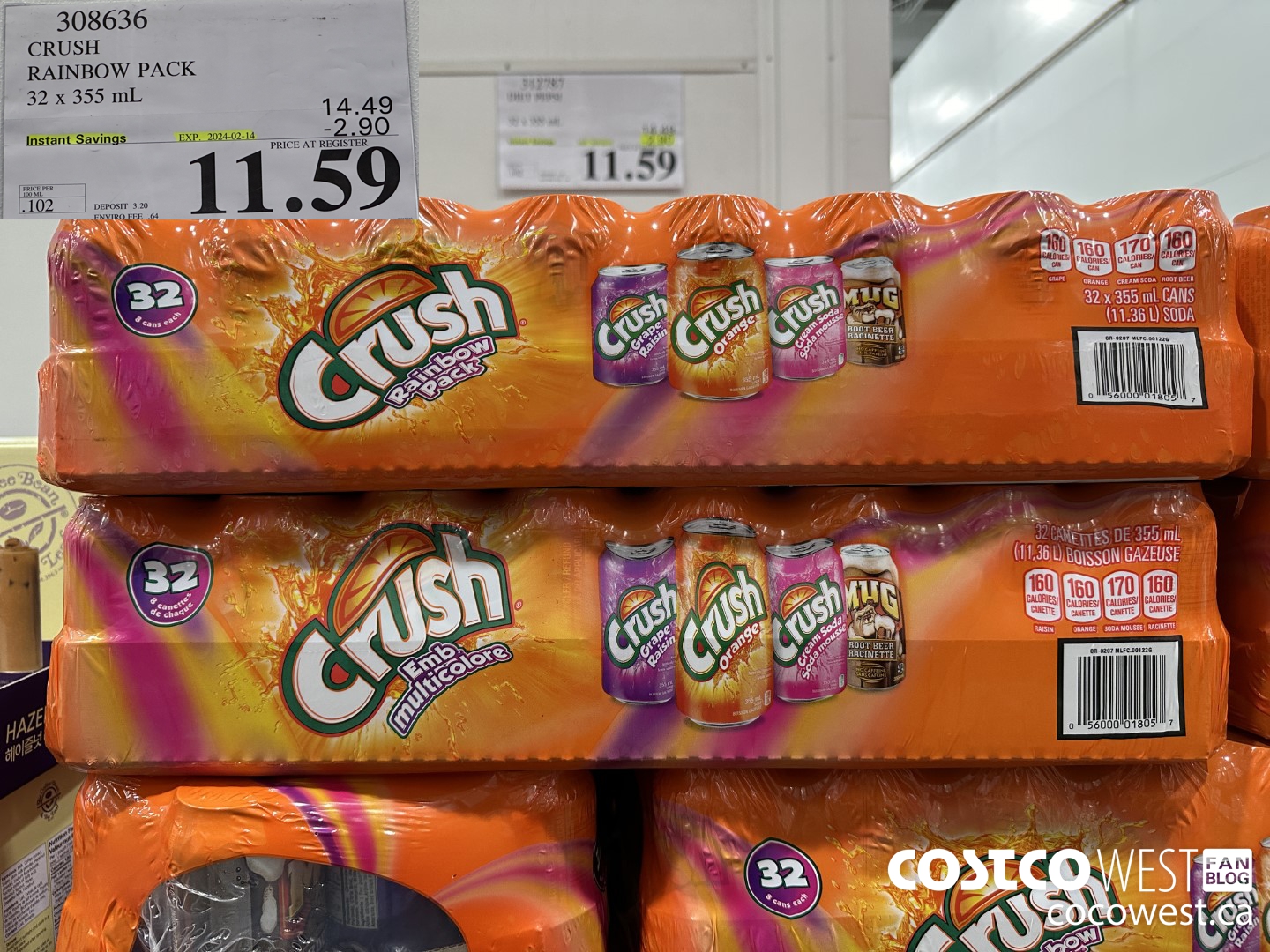 308636 CRUSH RAINBOW PACK 32 X 355 ML ($2.90 INSTANT SAVINGS EXPIRES ON 2024-02-14) $11.59