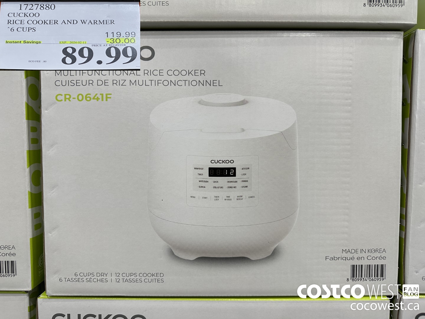 1727880 CUCKOO RICE COOKER AND WARMER 6 CUPS ($30.00 INSTANT SAVINGS EXPIRES ON 2024-02-11) $89.99