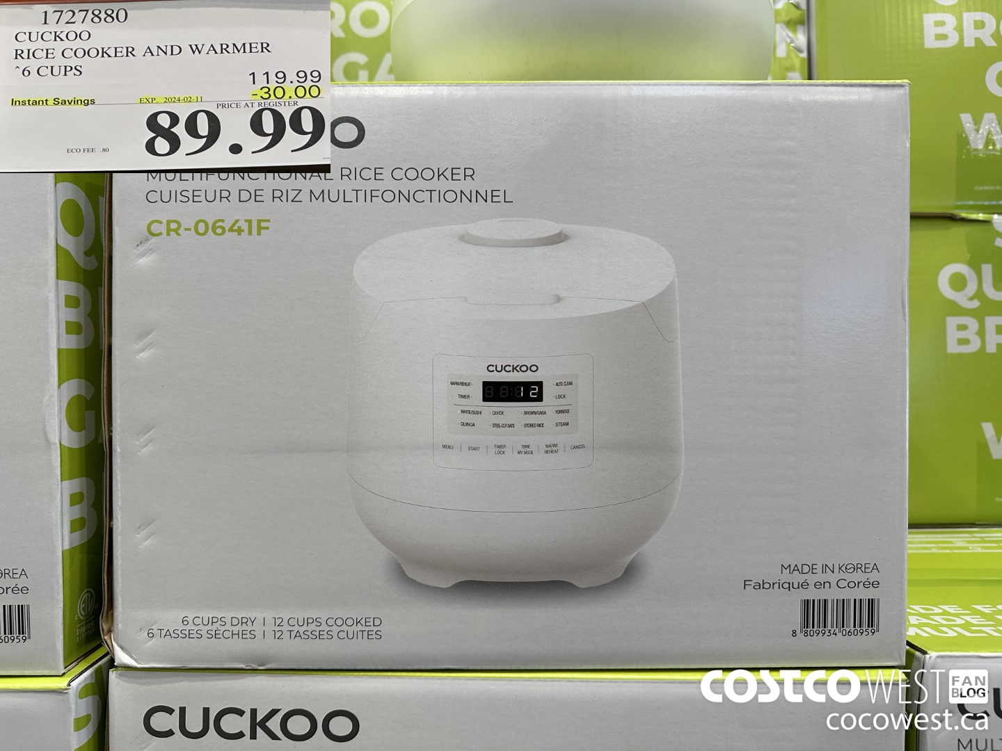 1727880 CUCKOO RICE COOKER AND WARMER 6 CUPS ($30.00 INSTANT SAVINGS EXPIRES ON 2024-02-11) $89.99