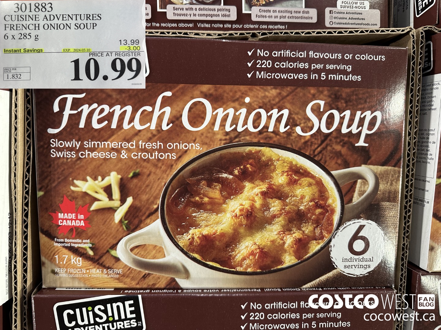 301883 CUISINE ADVENTURES FRENCH ONION SOUP 6 X 285 G ($3.00 INSTANT SAVINGS EXPIRES ON 2024-03-10) $10.99