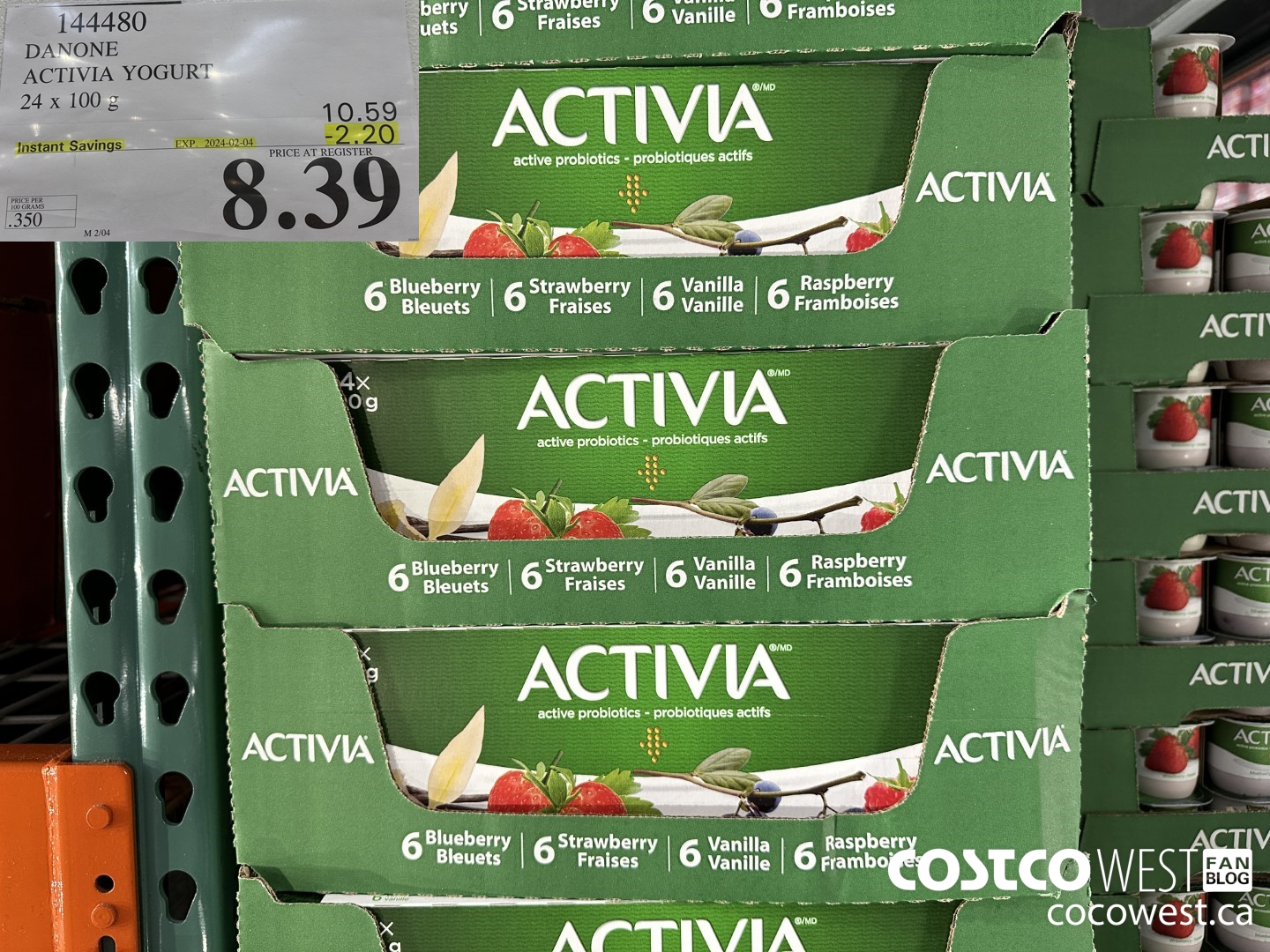 144480 DANONE ACTIVIA YOGURT 24 x 100 g ($2.20 INSTANT SAVINGS EXPIRES ON 2024-02-04) $8.39