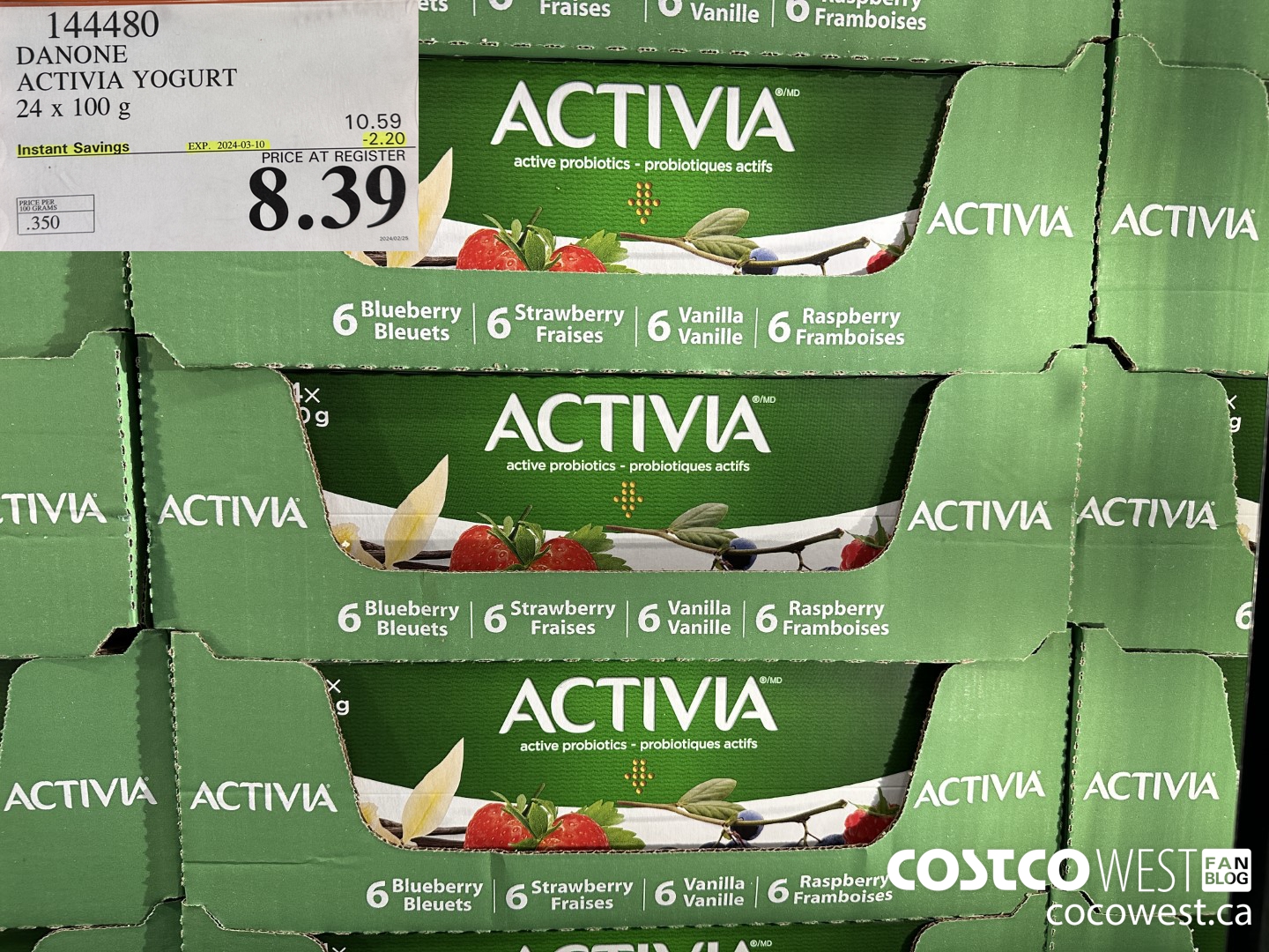 144480 DANONE ACTIVIA YOGURT 24 x 100 g ($2.20 INSTANT SAVINGS EXPIRES ON 2024-03-10) $8.39