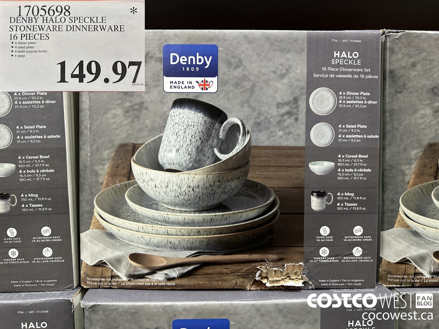 1705698 DENBY HALO SPECKLE STONEWARE DINNERWARE 16 PIECE $149.97