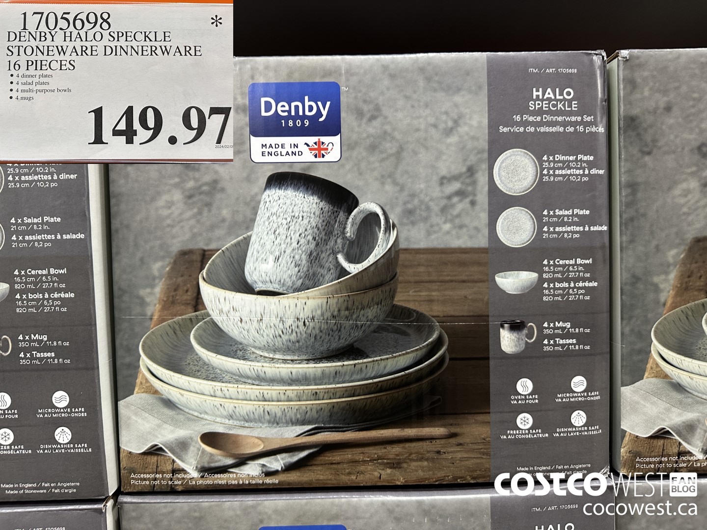 1705698 DENBY HALO SPECKLE STONEWARE DINNERWARE 16 PIECE $149.97