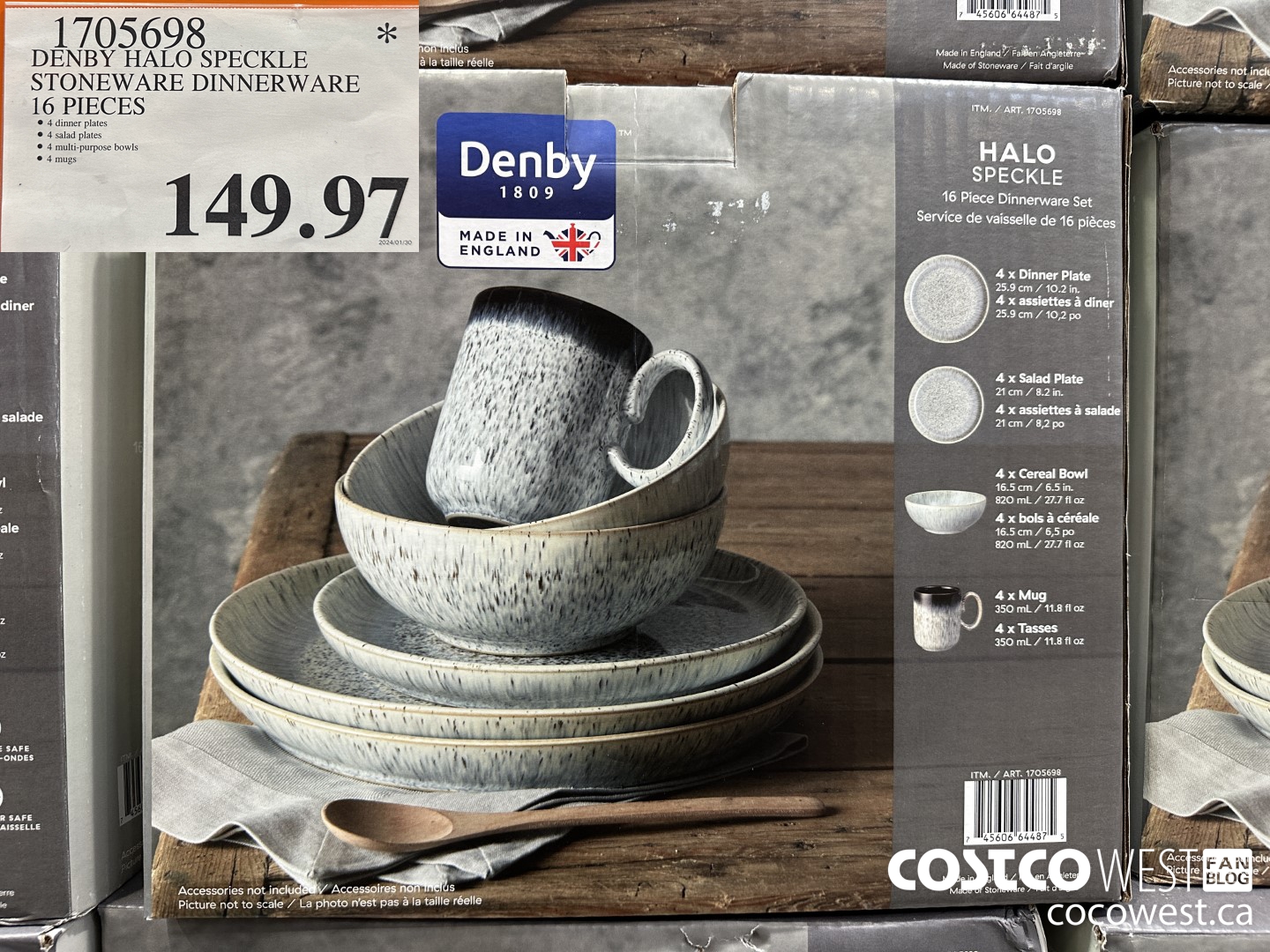 1705698 DENBY HALO SPECKLE STONEWARE DINNERWARE 16 PIECE $149.97