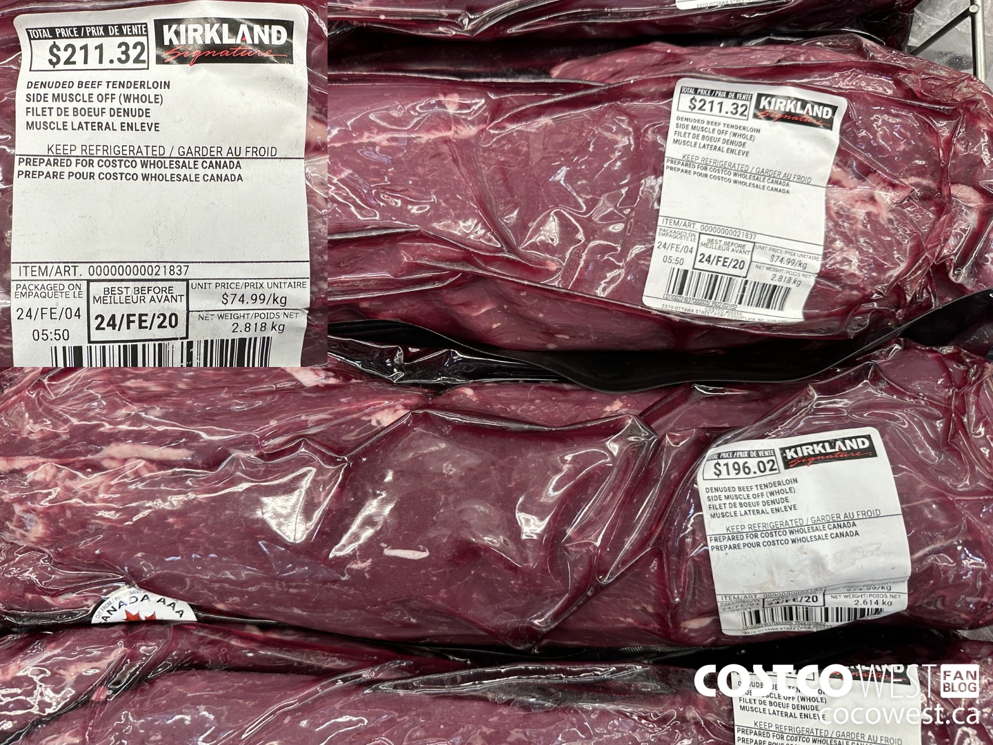 21837 DENUDED BEEF TENDERLOIN SIDE MUSCLE OFF (WHOLE) $74.99