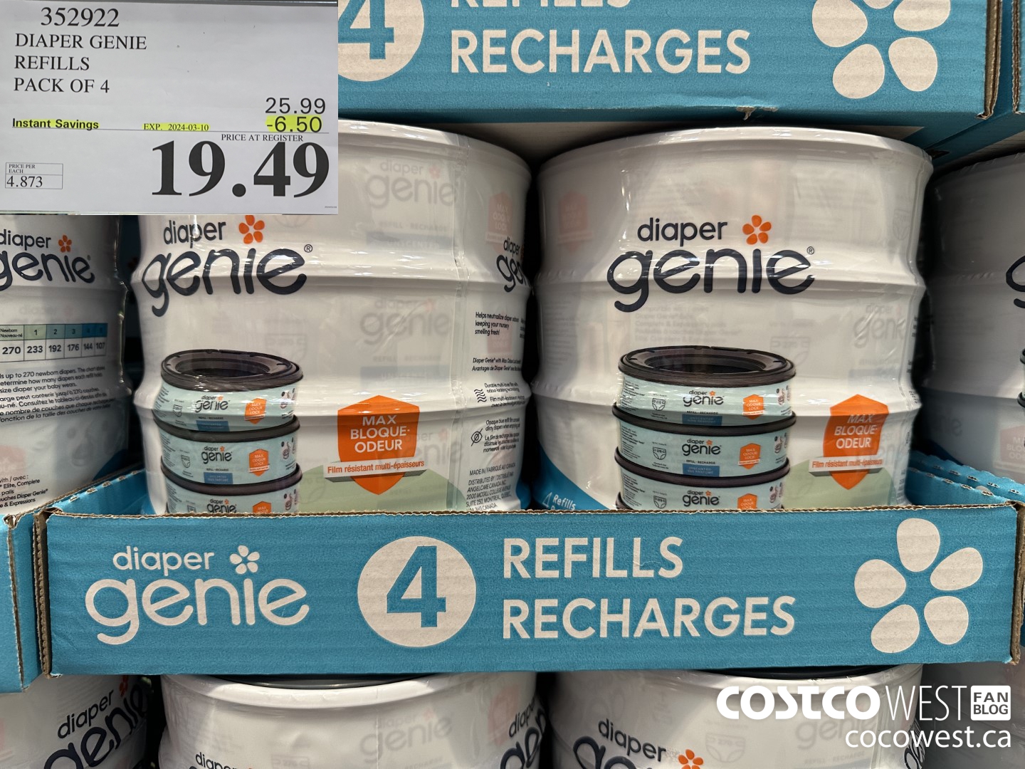 352922 DIAPER GENIE ELITE REFILLS PACK OF 4 ($6.50 INSTANT SAVINGS EXPIRES ON 2024-03-10) $19.49