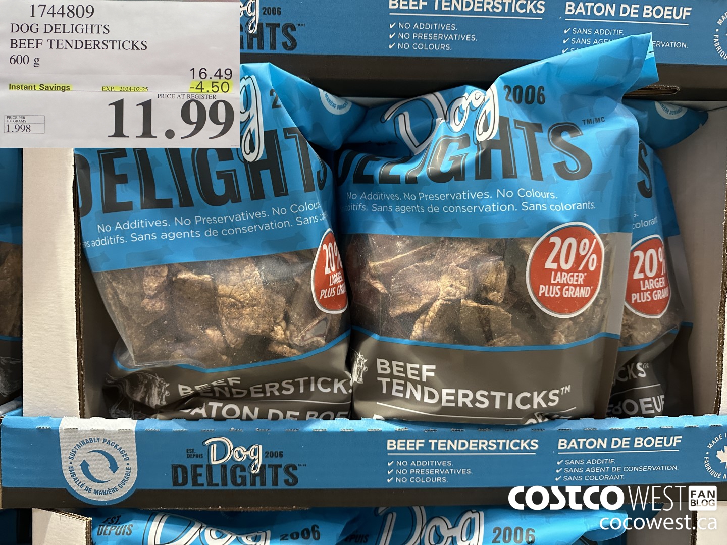 1744809 DOG DELIGHTS BEEF TENDERSTICKS 600G ($4.50 INSTANT SAVINGS EXPIRES ON 2024-02-25) $11.99