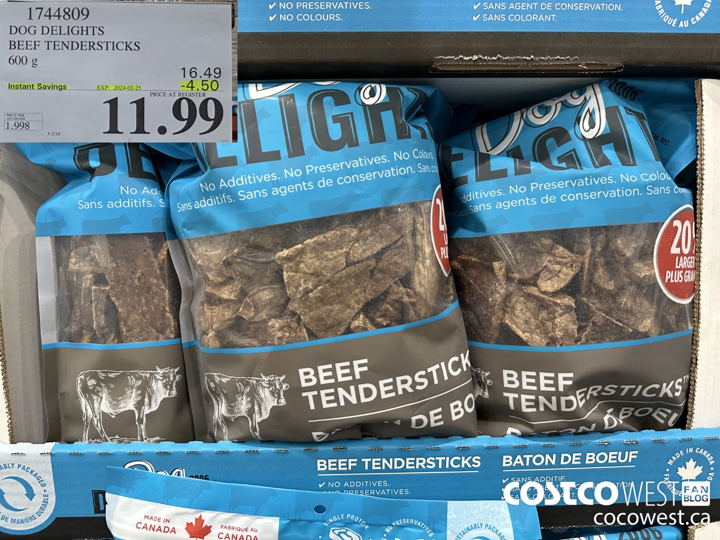 1744809 DOG DELIGHTS BEEF TENDERSTICKS 600G ($4.50 INSTANT SAVINGS EXPIRES ON 2024-02-25) $11.99
