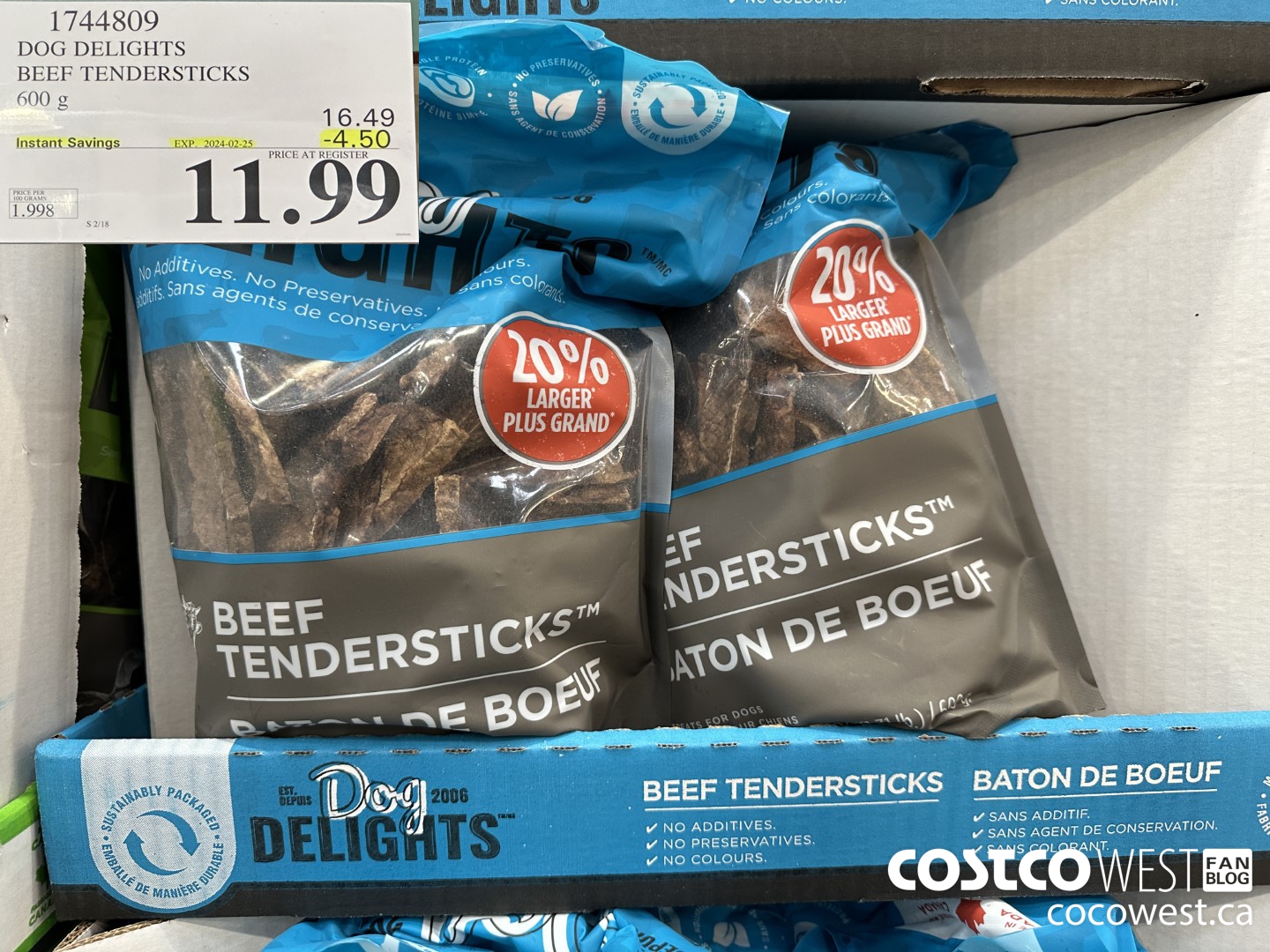 1744809 DOG DELIGHTS BEEF TENDERSTICKS 600G ($4.50 INSTANT SAVINGS EXPIRES ON 2024-02-25) $11.99