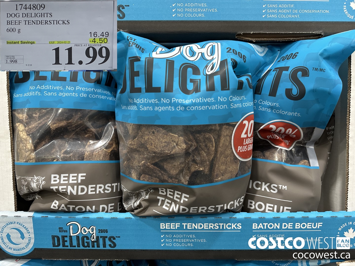 1744809 DOG DELIGHTS BEEF TENDERSTICKS 600G ($4.50 INSTANT SAVINGS EXPIRES ON 2024-02-25) $11.99
