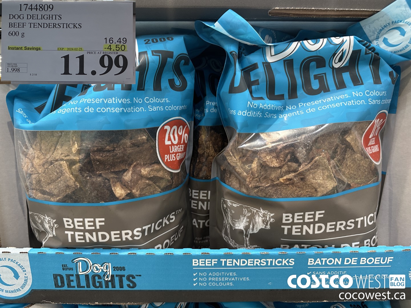 1744809 DOG DELIGHTS BEEF TENDERSTICKS 600G ($4.50 INSTANT SAVINGS EXPIRES ON 2024-02-25) $11.99