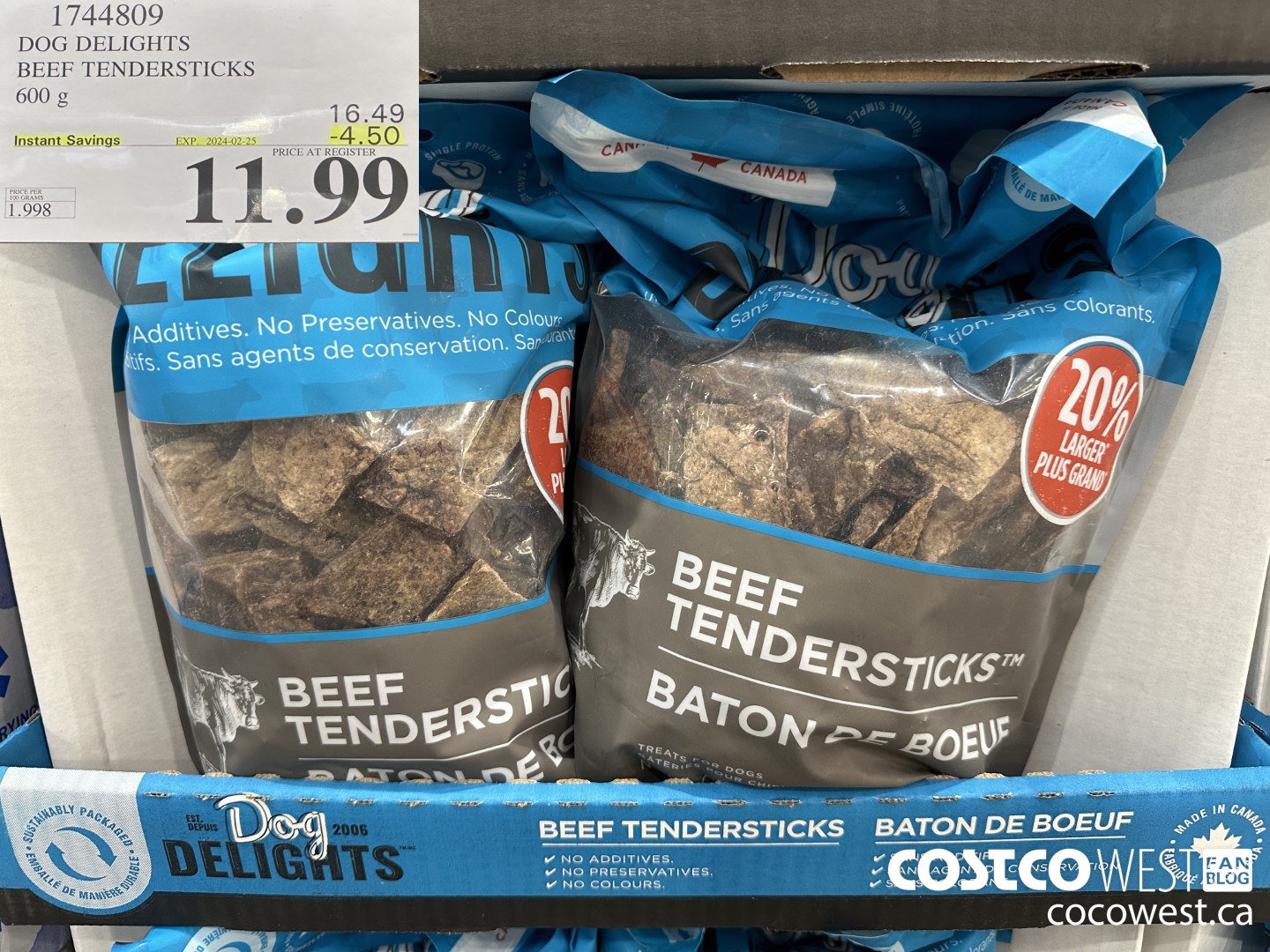 1744809 DOG DELIGHTS BEEF TENDERSTICKS 600G ($4.50 INSTANT SAVINGS EXPIRES ON 2024-02-25) $11.99