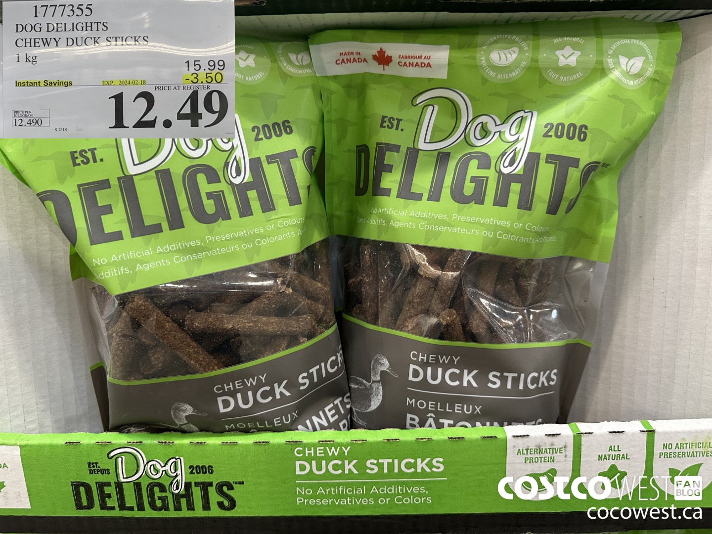 1777355 DOG DELIGHTS CHEWY DUCK STICKS 1KG ($3.50 INSTANT SAVINGS EXPIRES ON 2024-02-18) $12.49