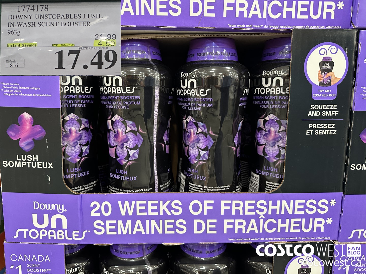 1774178 DOWNY UNSTOPABLES LUSH IN-WASH SCENT BOOSTER 963G ($4.50 INSTANT SAVINGS EXPIRES ON 2024-02-25) $17.49