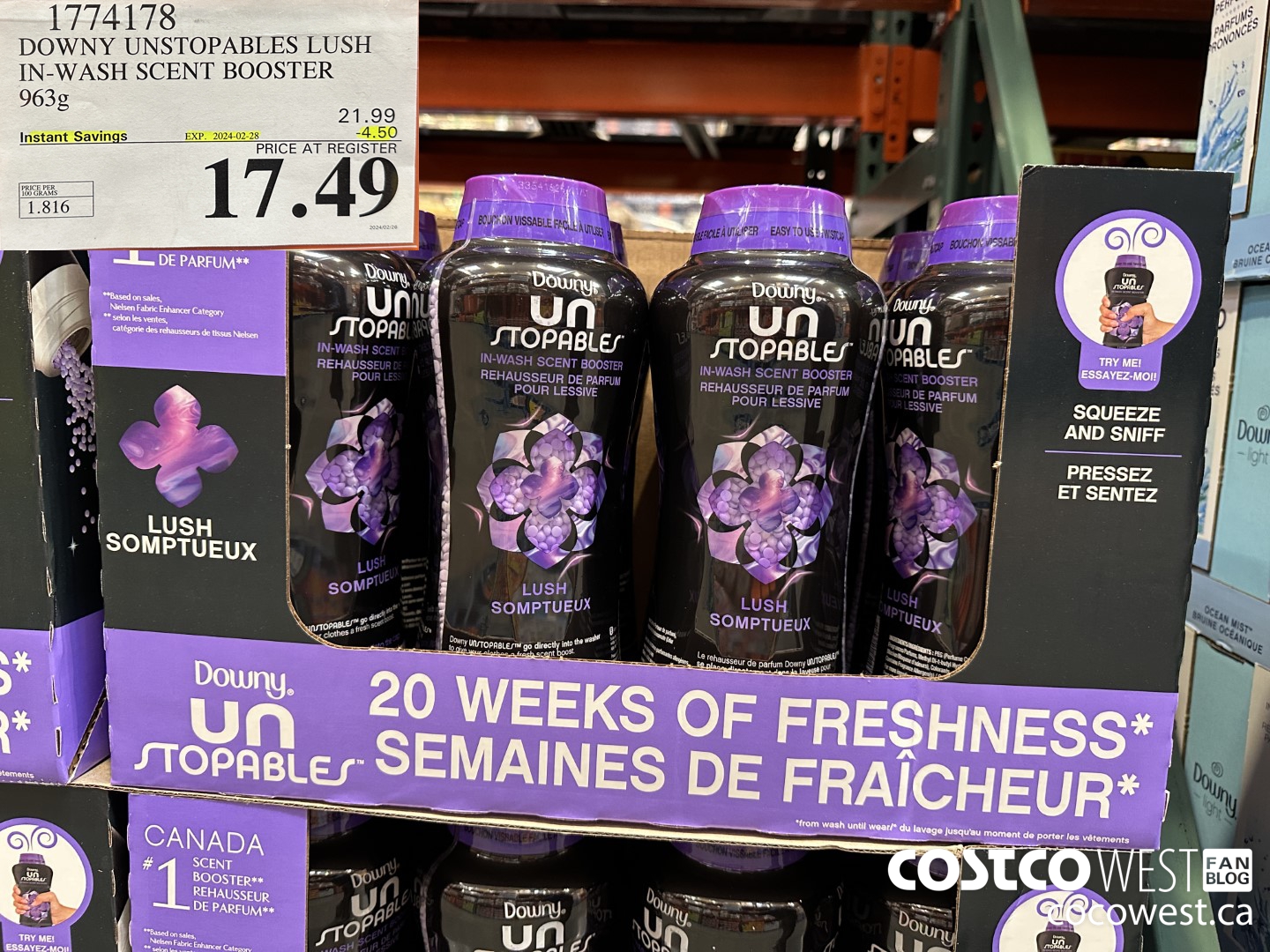 1774178 DOWNY UNSTOPABLES LUSH IN-WASH SCENT BOOSTER 963G ($4.50 INSTANT SAVINGS EXPIRES ON 2024-02-28) $17.49