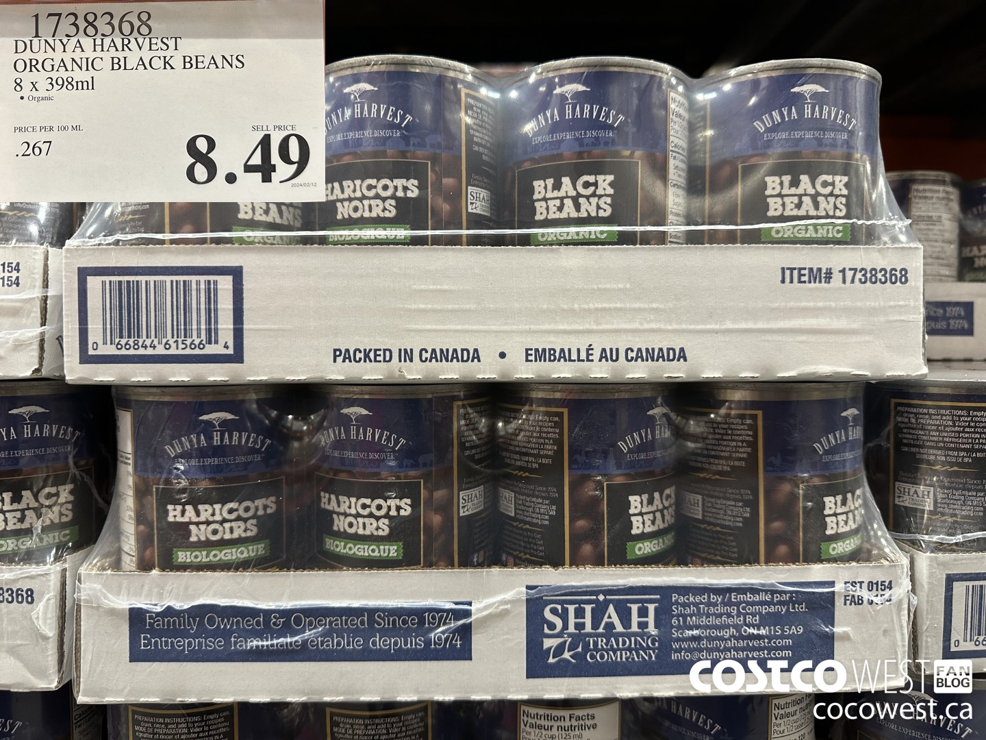 1738368 DUNYA HARVEST ORGANIC BLACK BEANS 8 X 398ML $8.49