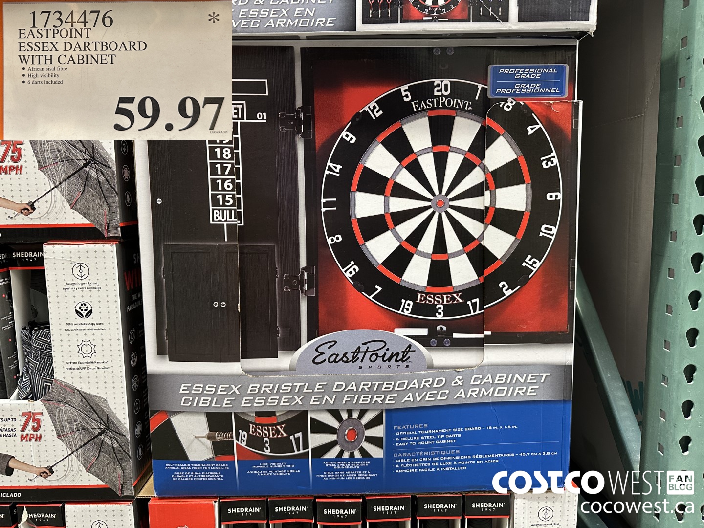 1734476 EASTPOINT ESSEX DARTBOARD WITH CABINET $59.97