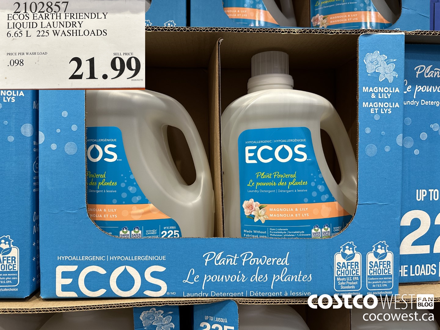 2102857 ECOS LIQUID LAUNDRY DETERGENT 225 LOADS / 225 OZ  $21.99