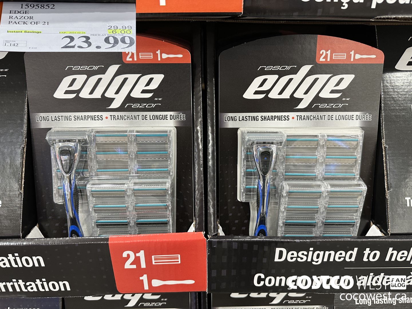 1595852 EDGE RAZOR PACK OF 21 ($6.00 INSTANT SAVINGS EXPIRES ON 2024-02-25) $23.99