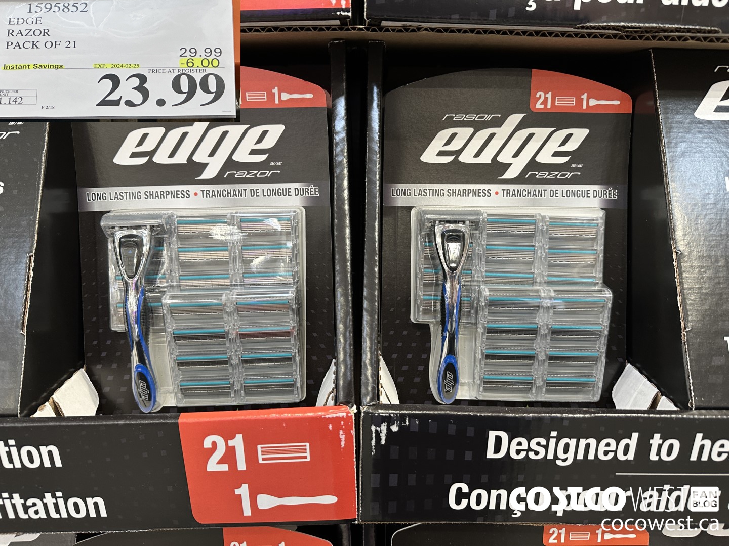 1595852 EDGE RAZOR PACK OF 21 ($6.00 INSTANT SAVINGS EXPIRES ON 2024-02-25) $23.99