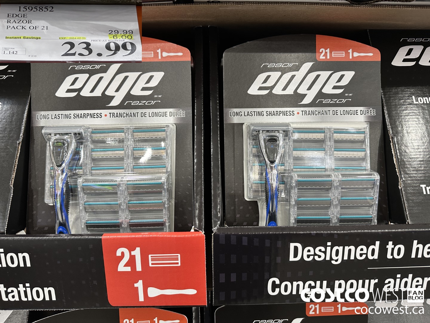 1595852 EDGE RAZOR PACK OF 21 ($6.00 INSTANT SAVINGS EXPIRES ON 2024-02-25) $23.99