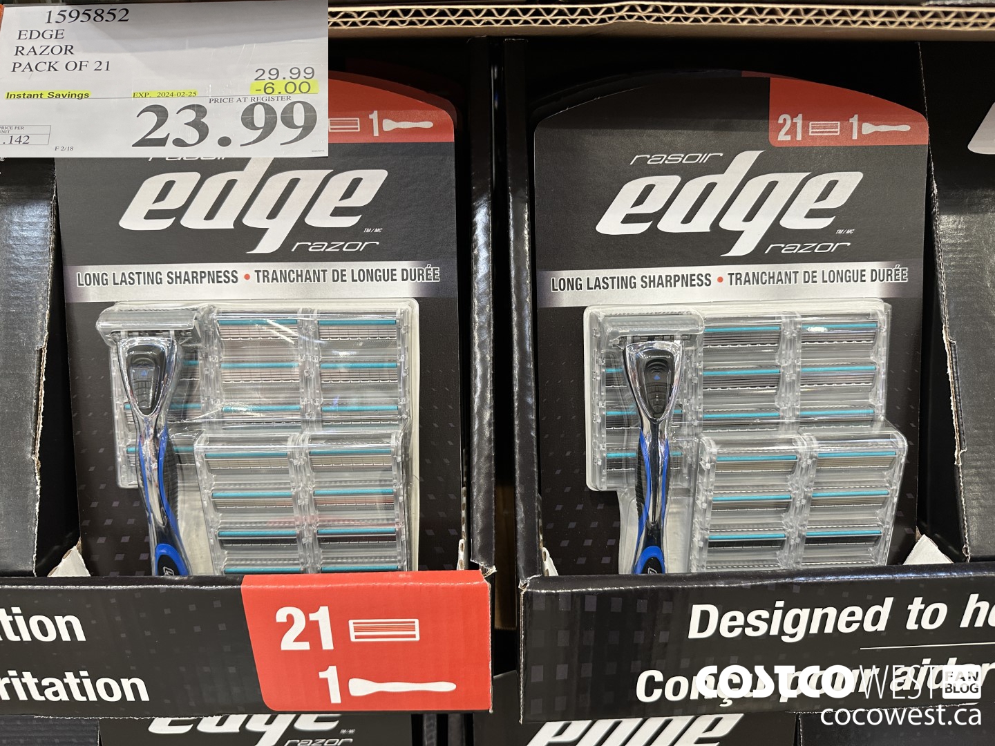 1595852 EDGE RAZOR PACK OF 21 ($6.00 INSTANT SAVINGS EXPIRES ON 2024-02-25) $23.99