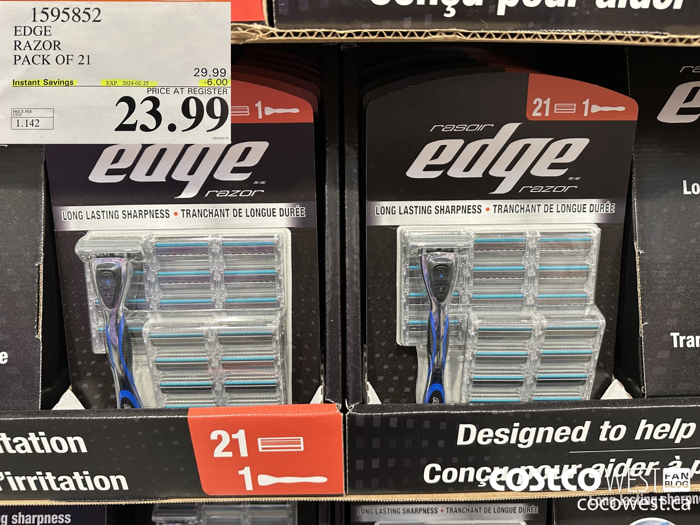 1595852 EDGE RAZOR PACK OF 21 ($6.00 INSTANT SAVINGS EXPIRES ON 2024-02-25) $23.99