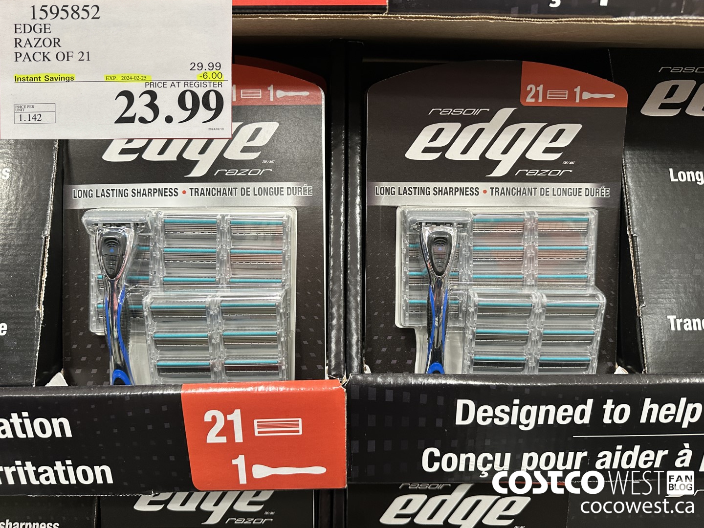 1595852 EDGE RAZOR PACK OF 21 ($6.00 INSTANT SAVINGS EXPIRES ON 2024-02-25) $23.99