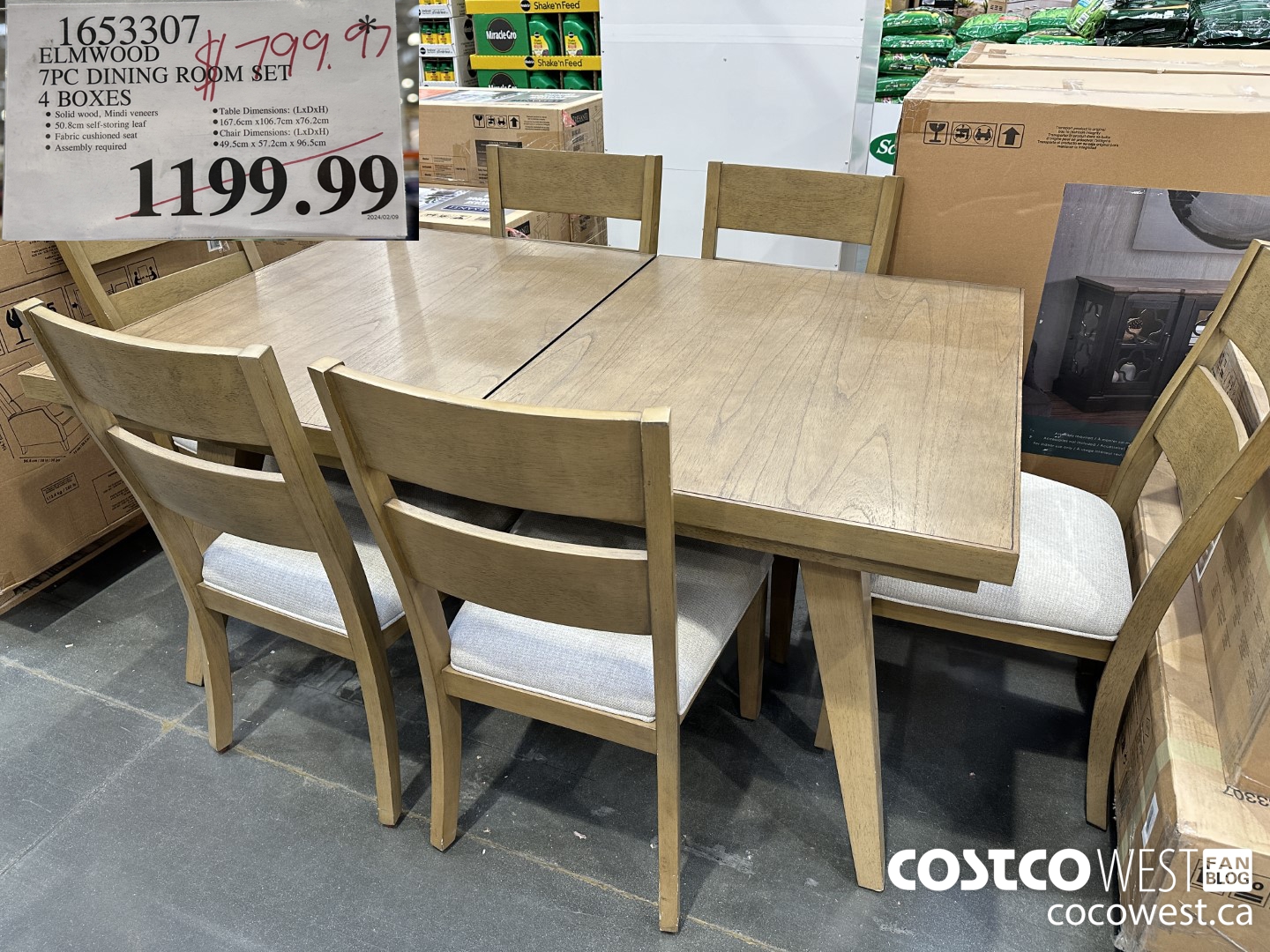 1653307 ELMWOOD 7PC DINING ROOM SET 4 BOXES $799.97