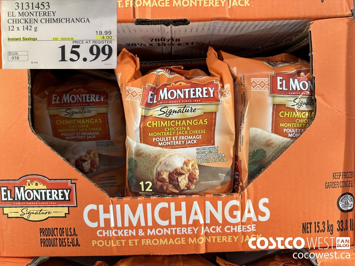 3131453 EL MONTEREY CHICKEN CHIMICHANGA 12 X 142G ($4.00 INSTANT SAVINGS EXPIRES ON 2024-02-04) $15.99