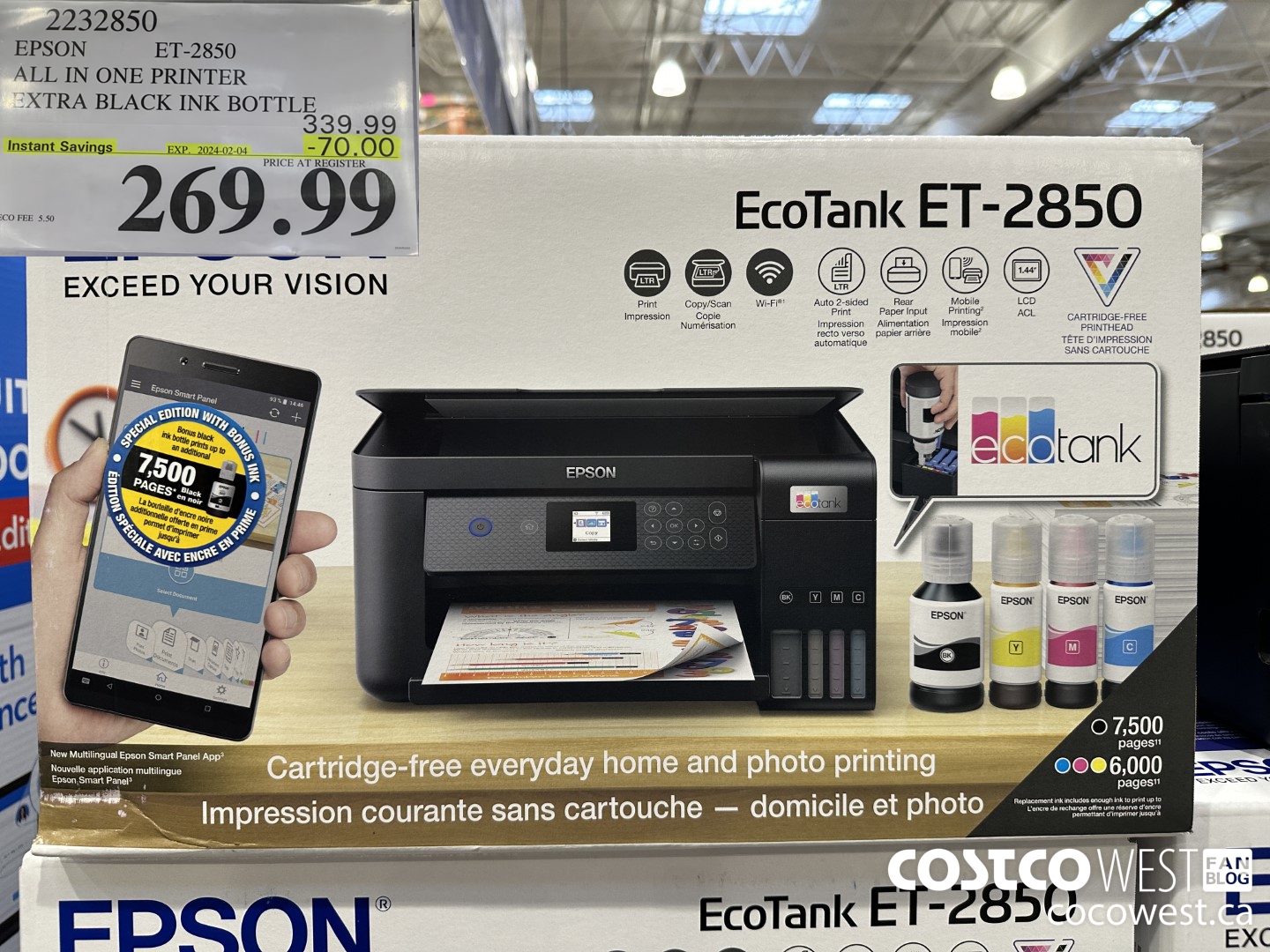 2232850 EPSON ET-2850 ALL IN ONE PRINTER EXTRA BLACK INK BOTTLE ($70.00 INSTANT SAVINGS EXPIRES ON 2024-02-04) $269.99