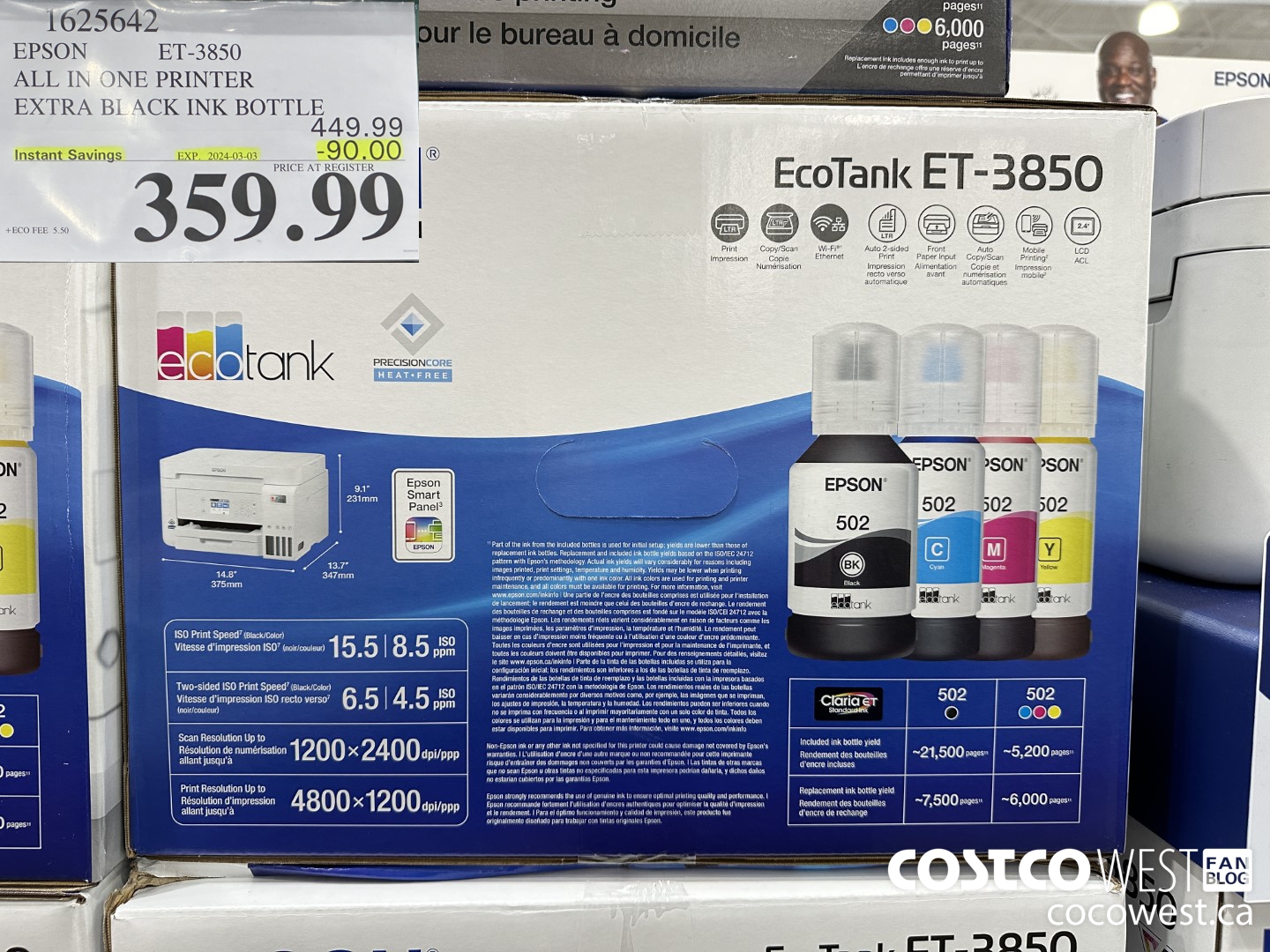1625642 EPSON ET-3850 ALL IN ONE PRINTER EXTRA BLACK INK BOTTLE ($90.00 INSTANT SAVINGS EXPIRES ON 2024-03-03) $359.99