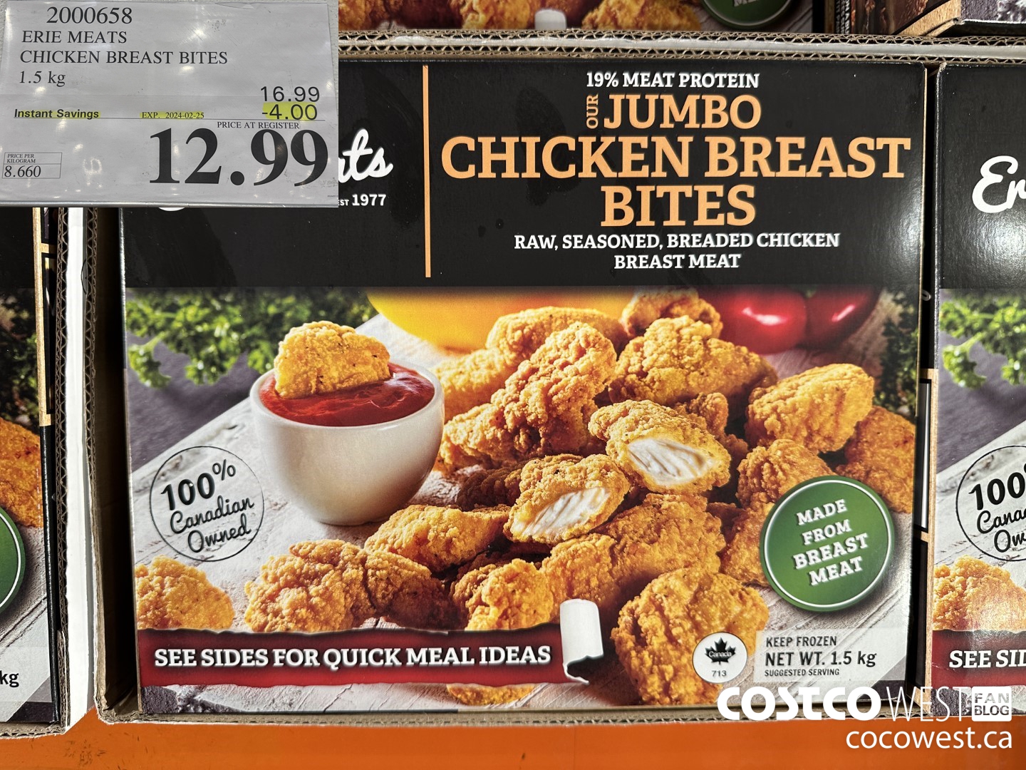 2000658 ERIE MEATS CHICKEN BREAST BITES 1.5 kg ($4.00 INSTANT SAVINGS EXPIRES ON 2024-02-25) $12.99