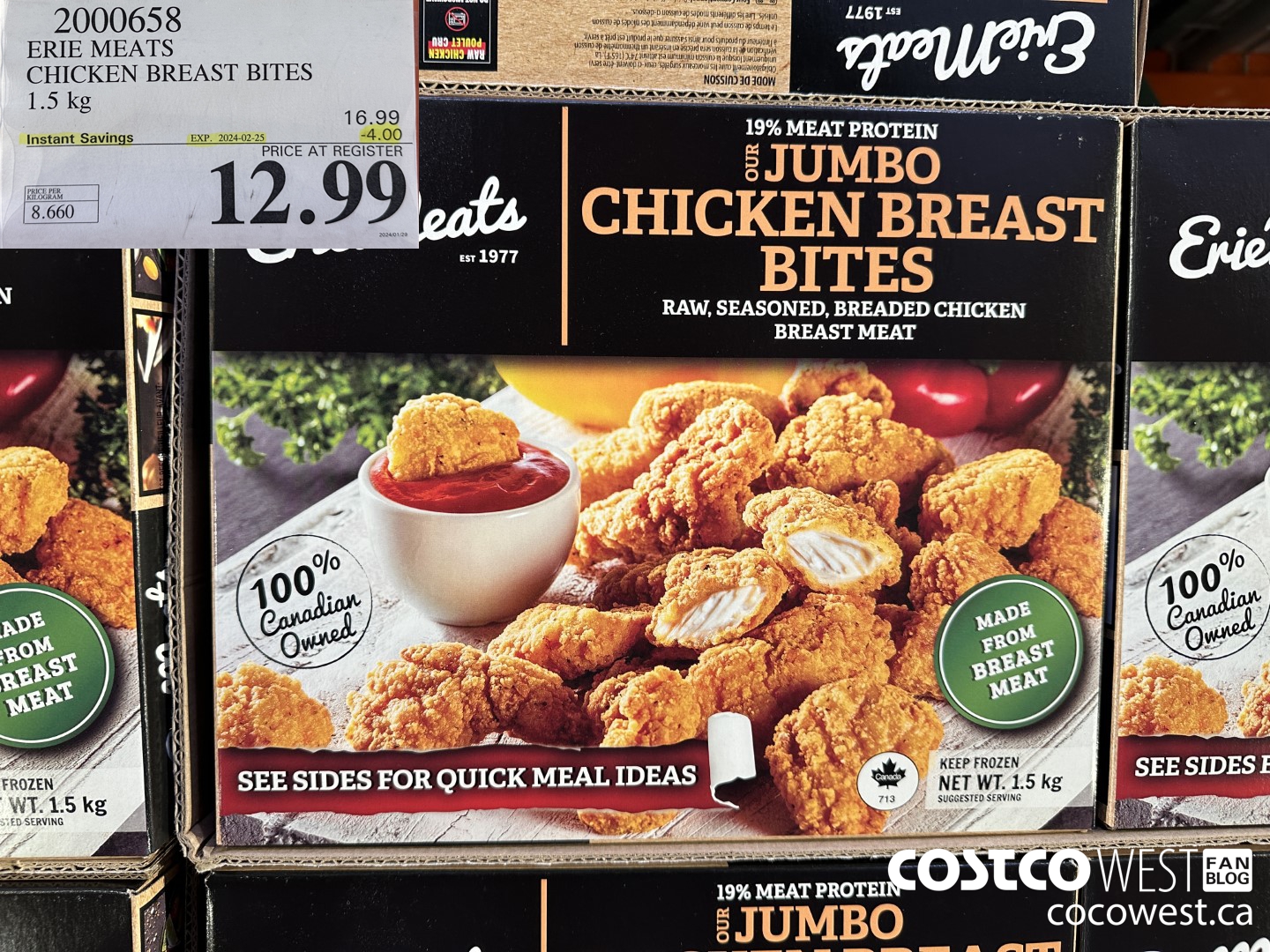 2000658 ERIE MEATS CHICKEN BREAST BITES 1.5 kg ($4.00 INSTANT SAVINGS EXPIRES ON 2024-02-25) $12.99