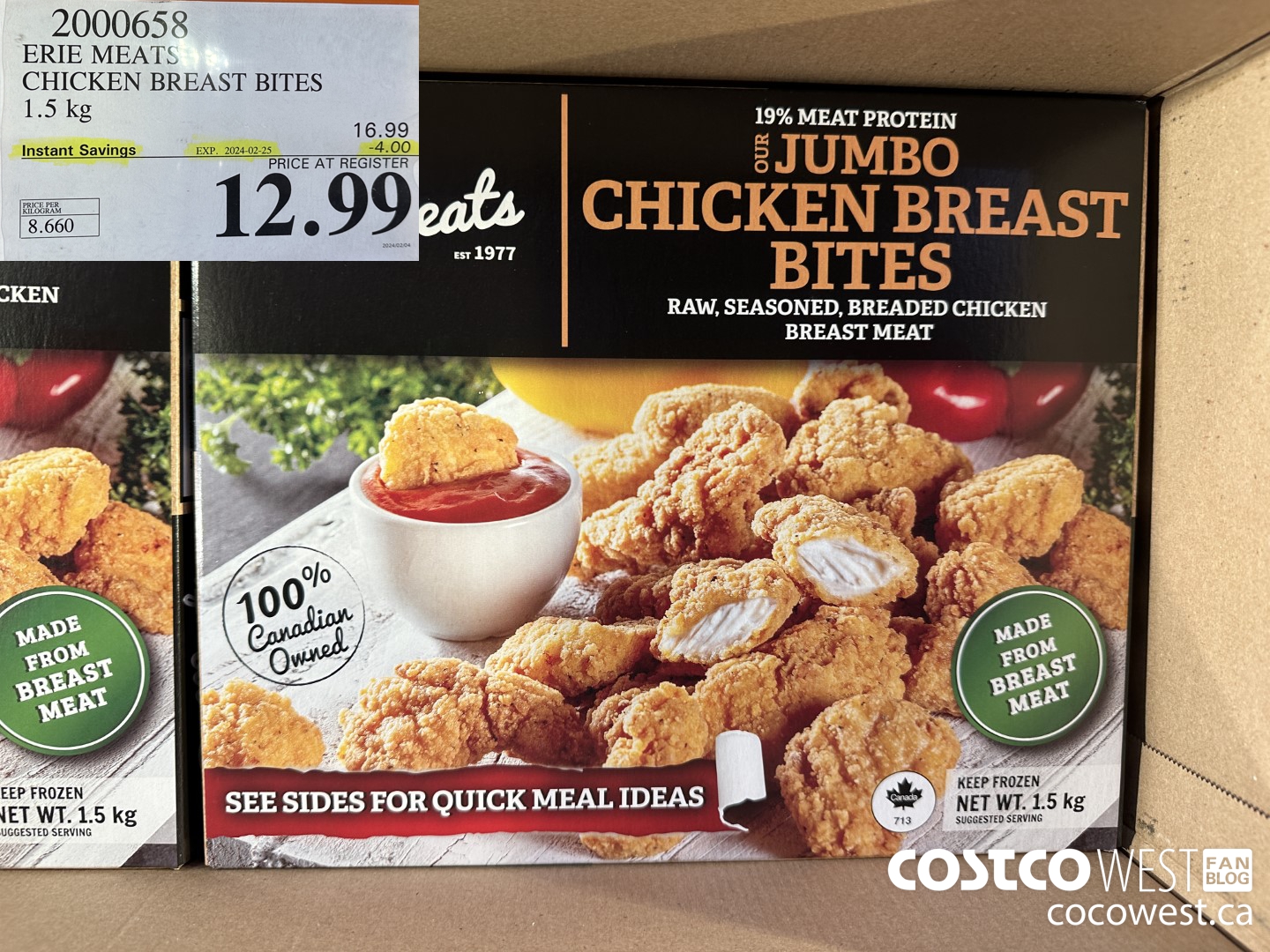 2000658 ERIE MEATS CHICKEN BREAST BITES 1.5 kg ($4.00 INSTANT SAVINGS EXPIRES ON 2024-02-25) $12.99