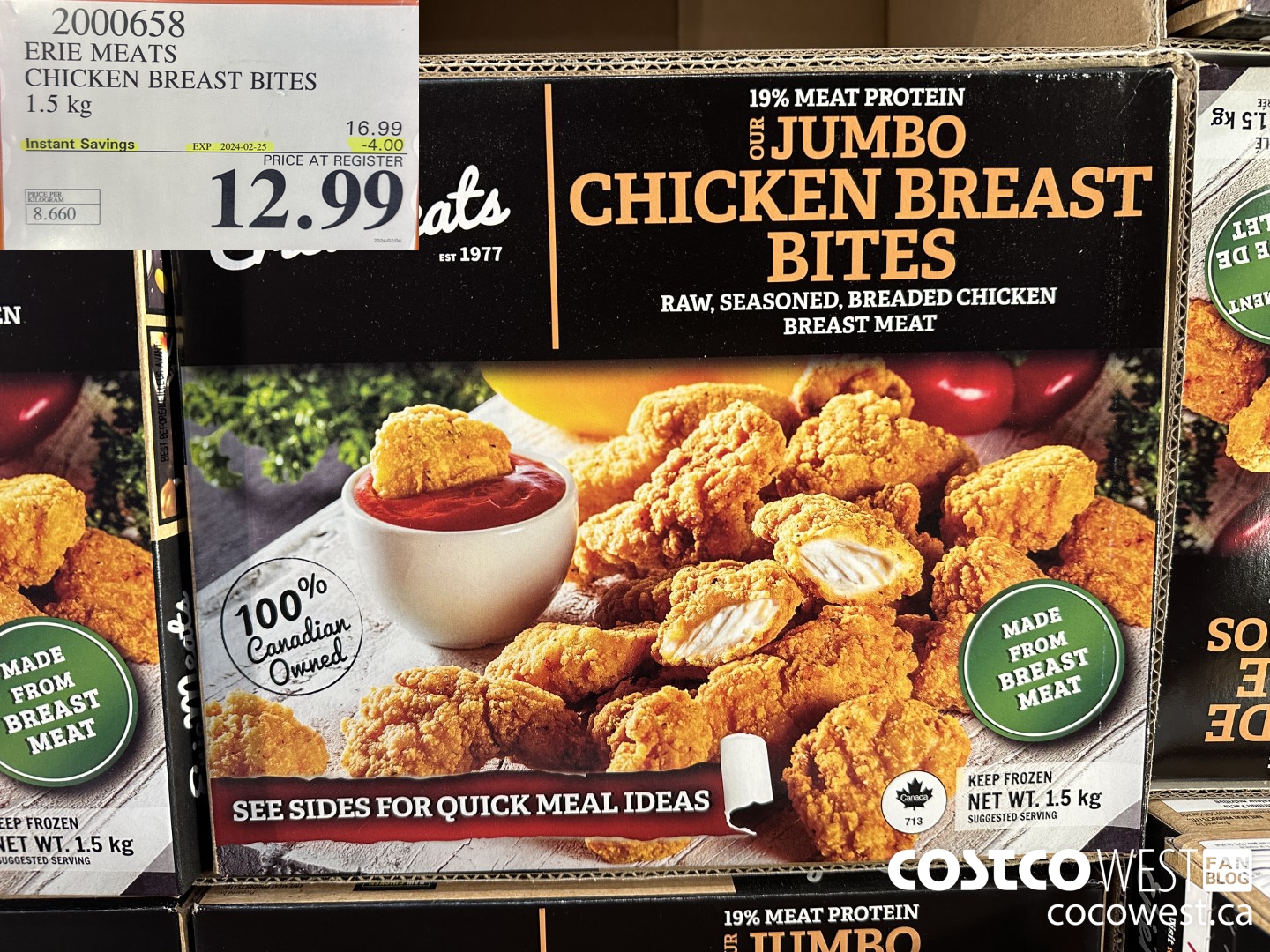 2000658 ERIE MEATS CHICKEN BREAST BITES 1.5 kg ($4.00 INSTANT SAVINGS EXPIRES ON 2024-02-25) $12.99