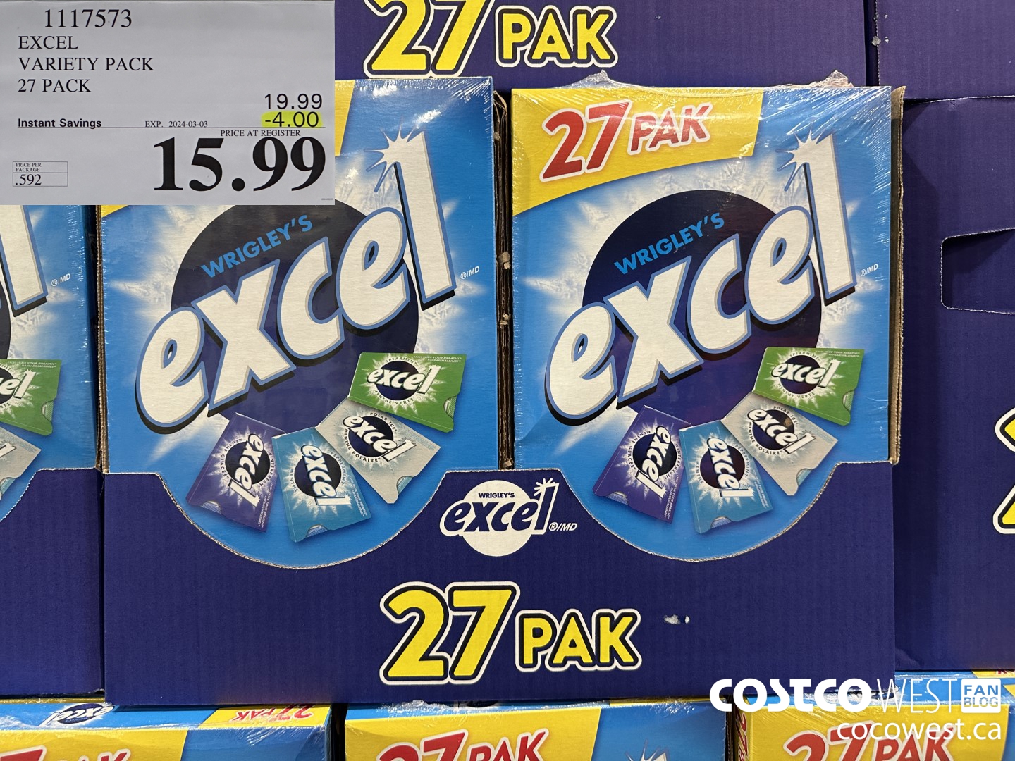1117573 EXCEL VARIETY PACK 27 PACK ($4.00 INSTANT SAVINGS EXPIRES ON 2024-03-03) $15.99