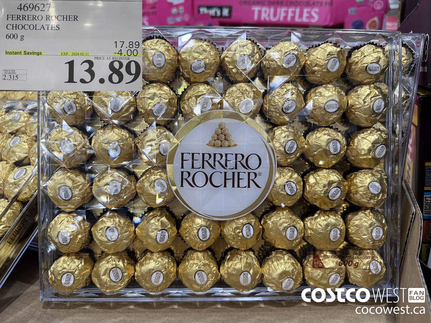 469627 FERRERO ROCHER CHOCOLATES 600 G ($4.00 INSTANT SAVINGS EXPIRES ON 2024-02-11) $13.89