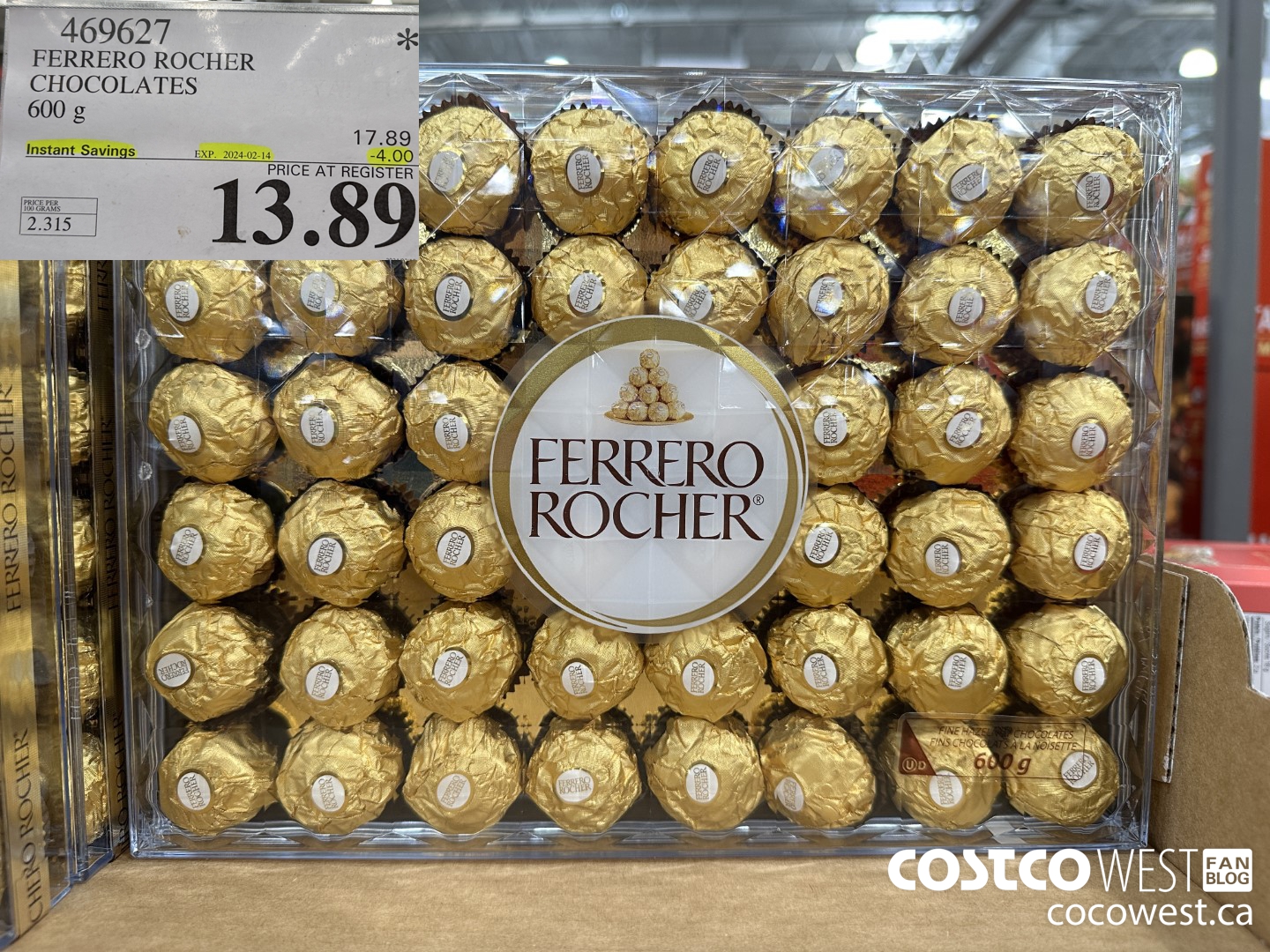 469627 FERRERO ROCHER CHOCOLATES 600 G ($4.00 INSTANT SAVINGS EXPIRES ON 2024-02-14) $13.89