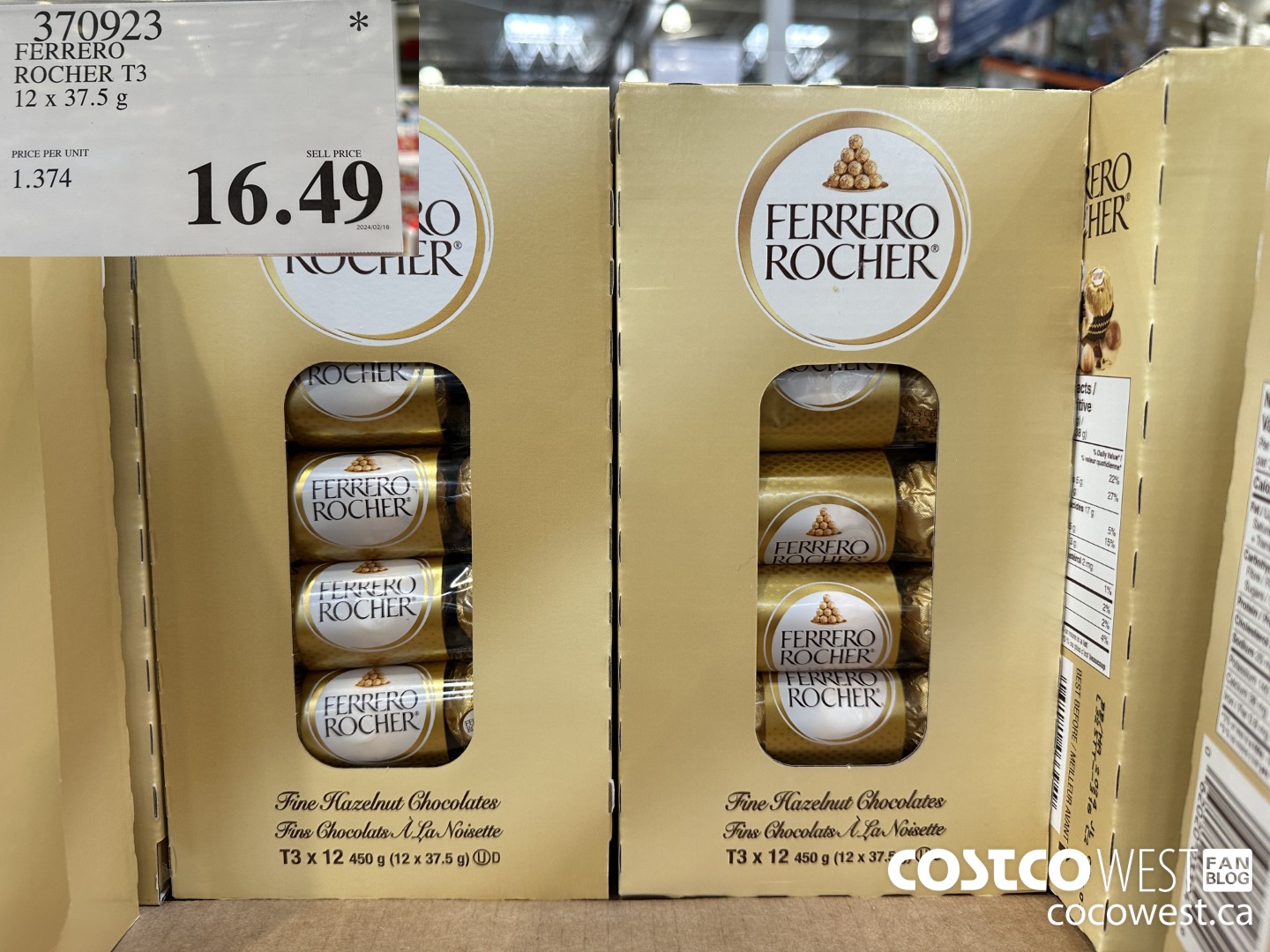 370923 FERRERO ROCHER T3 12 X 37.5G $16.49