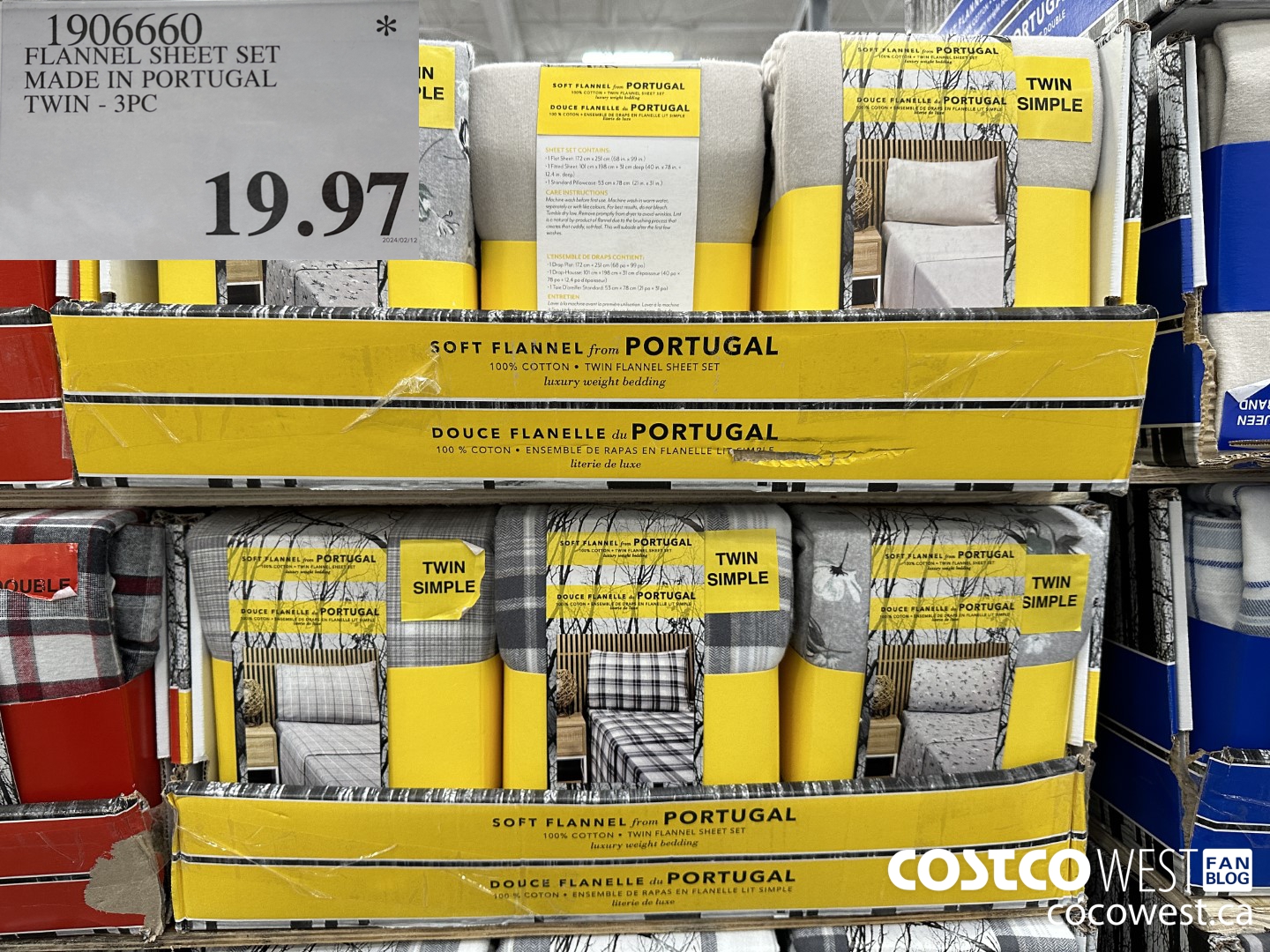 1906660 FLANNEL SHEET SET MADE IN PORTUGAL TWIN 3PC $19.97