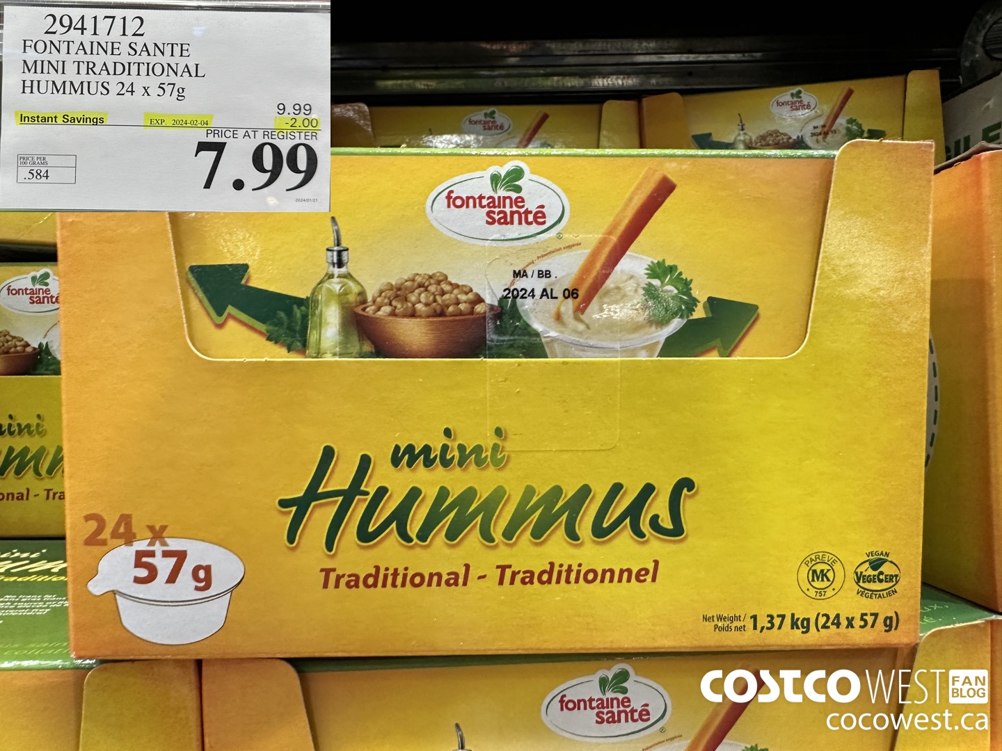 2941712 FONTAINE SANTE MINI TRADITIONAL HUMMUS 24 X 57 G ($2.00 INSTANT SAVINGS EXPIRES ON 2024-02-04) $7.99