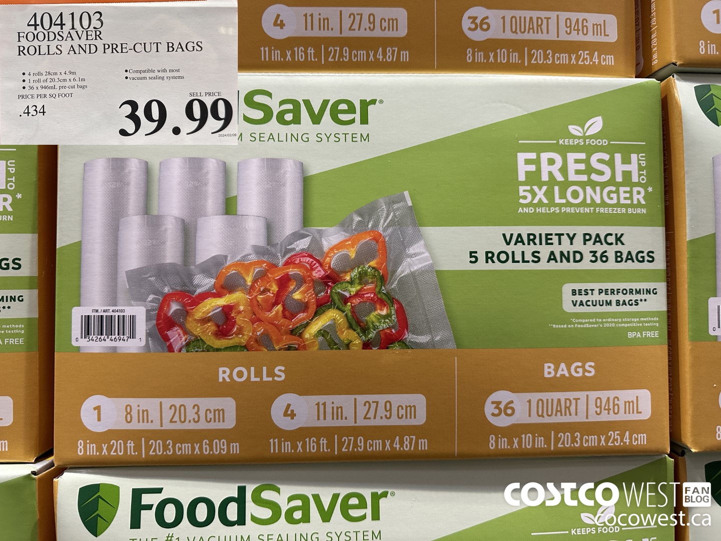 404103 FOODSAVER ROLLS AND PRE-CUT BAGS $39.99