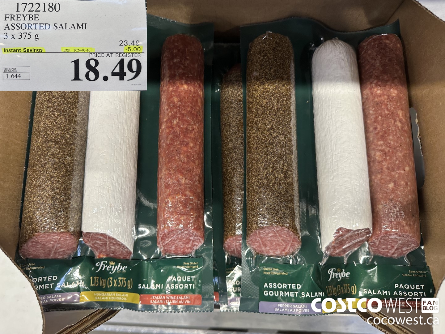 1722180 FREYBE ASSORTED SALAMI 3 x 375 g ($5.00 INSTANT SAVINGS EXPIRES ON 2024-03-10) $18.49
