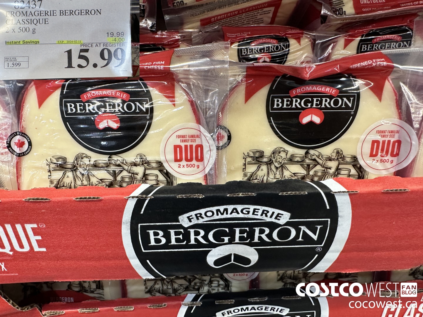 82437 FROMAGERIE BERGERON CLASSIQUE 2 X 500 G ($4.00 INSTANT SAVINGS EXPIRES ON 2024-02-11) $15.99